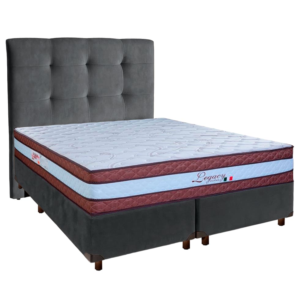 Cama Box + Colchão Queen Molas Ensacadas Legaccy Paropas + Cabeceira Estofada