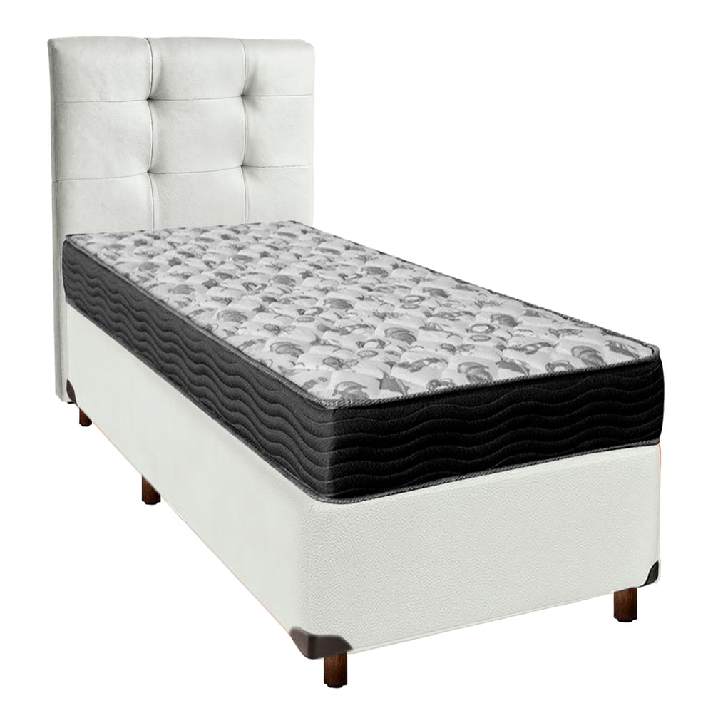 Cama Box + Colchão Solteiro Ortobom D33 Iso100 + Cabeceira Estofada
