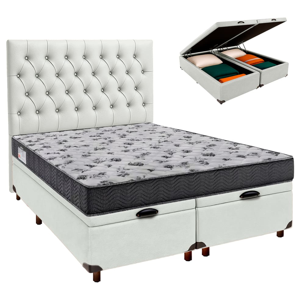 Cama + Bau Blindado e Colchão Ortobom D33 Casal - Iso100 + Cabeceira