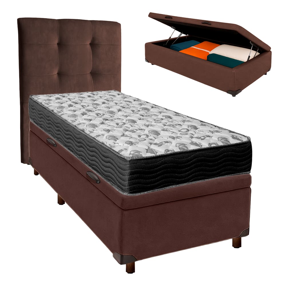 Kit Cama Box Bau + Cabeceira + Colchão Solteiro D33 - Iso100 - Ortobom