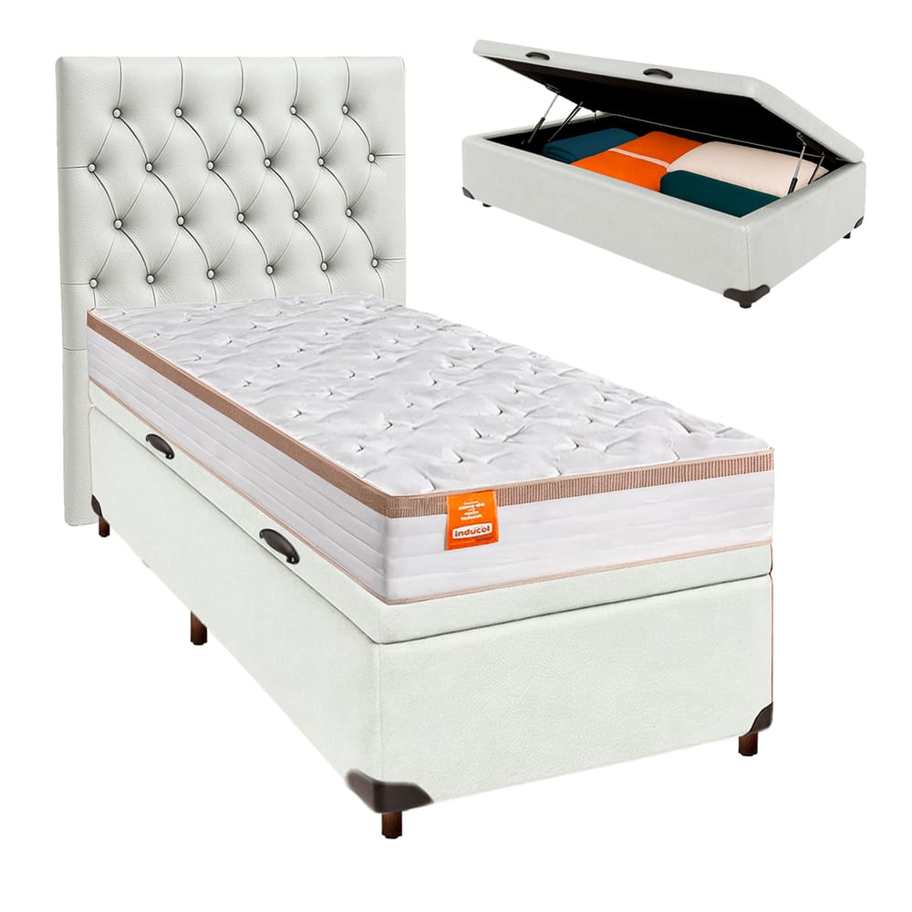 Kit Cabeceira + Cama Box Bau + Colchão Solteiro Molas Ensacadas Isis Real Inducol