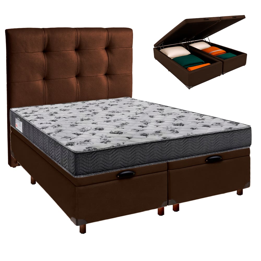 Kit Cabeceira + Cama Box Bau  + Colchão Casal D33 Iso100 Ortobom