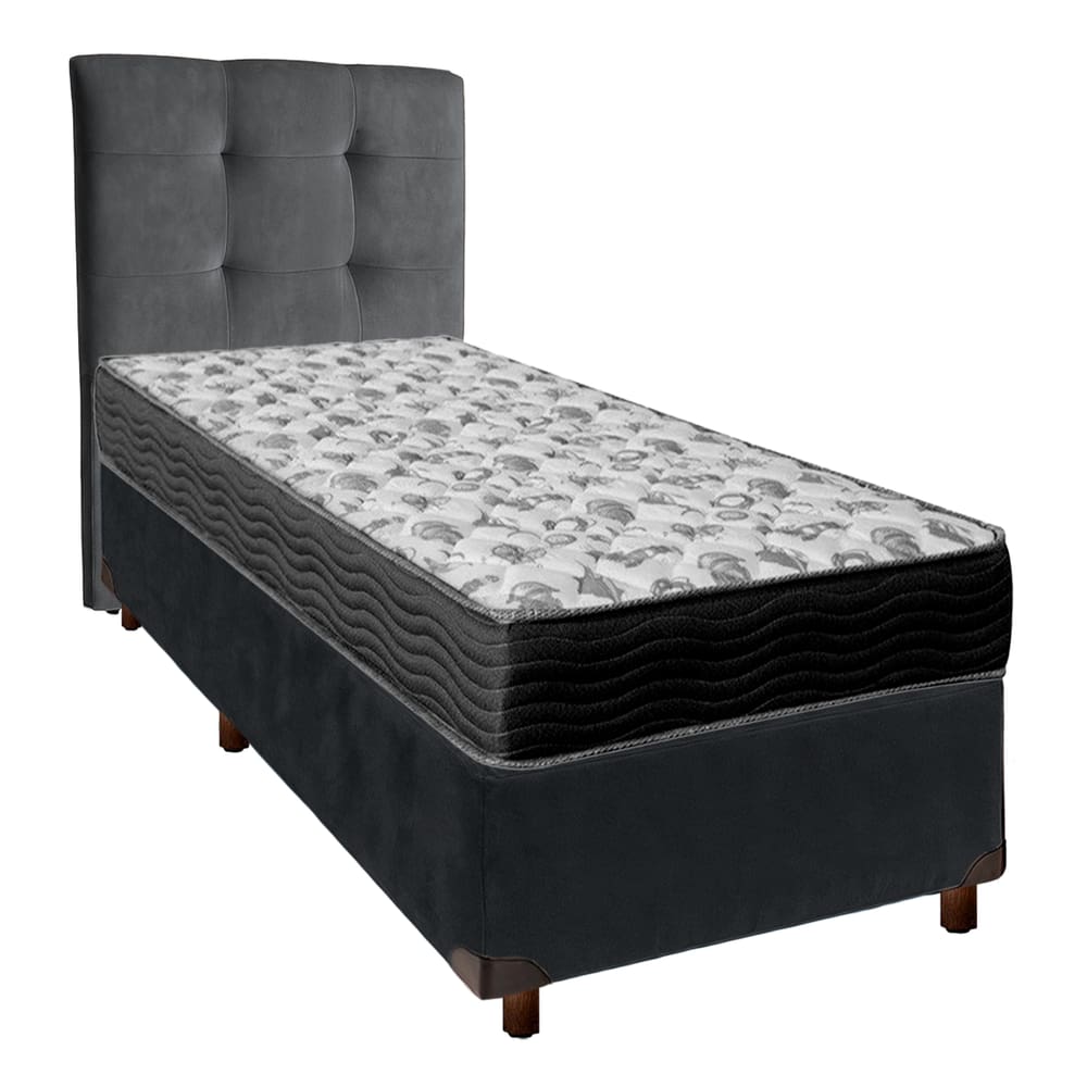 Cama Box + Colchão Solteiro Ortobom D33 Iso100 + Cabeceira Estofada