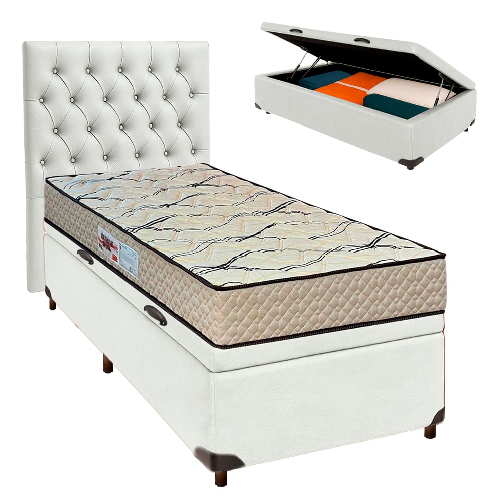 Cama + Bau Blindado e Colchão D33 Solteiro - Maxsono Paropas + Cabeceira