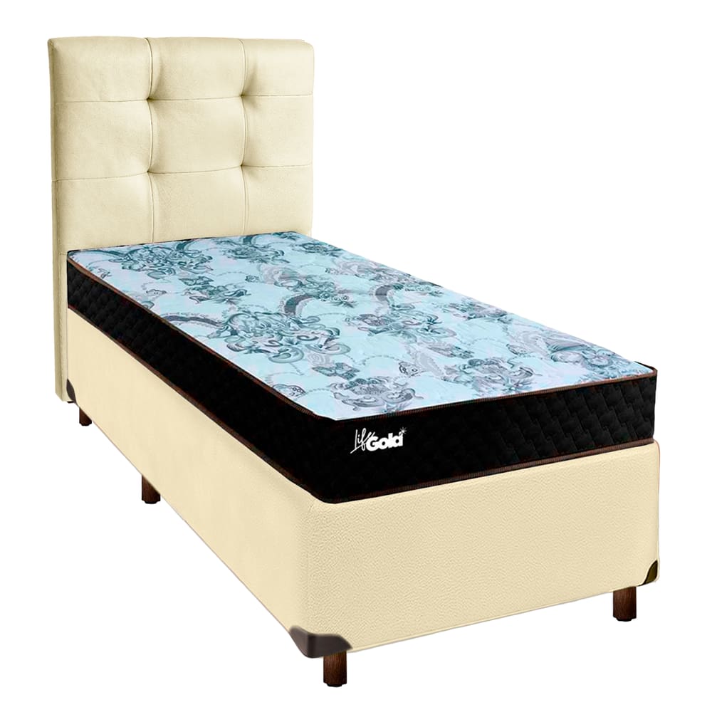 Kit Cama Box + Cabeceira + Colchão Solteiro Molas Ensacadas - Life Gold - Paropas