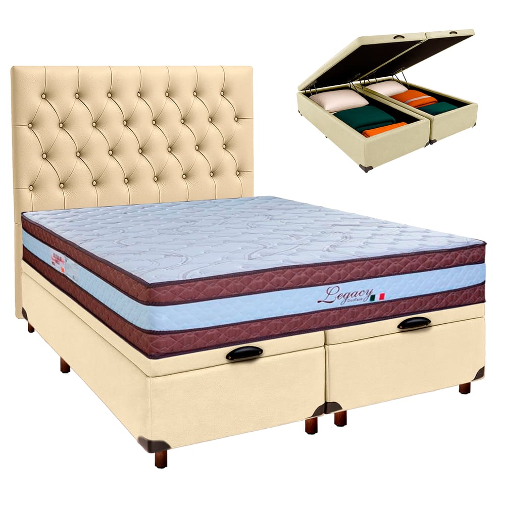 Kit Cabeceira + Cama Box Bau + Colchão Casal Molas Ensacadas Legaccy Paropas