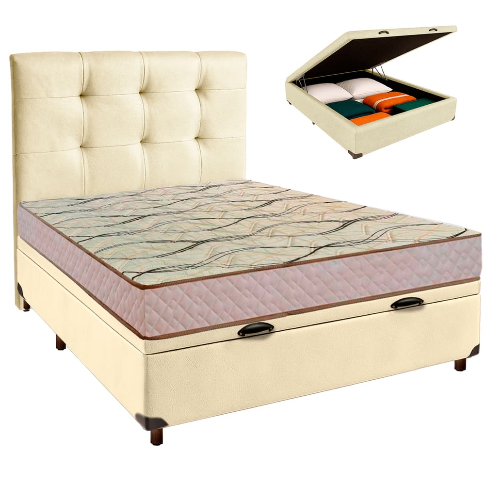 Kit Cabeceira + Cama Box Bau  + Colchão Casal D33 Maxsono Paropas