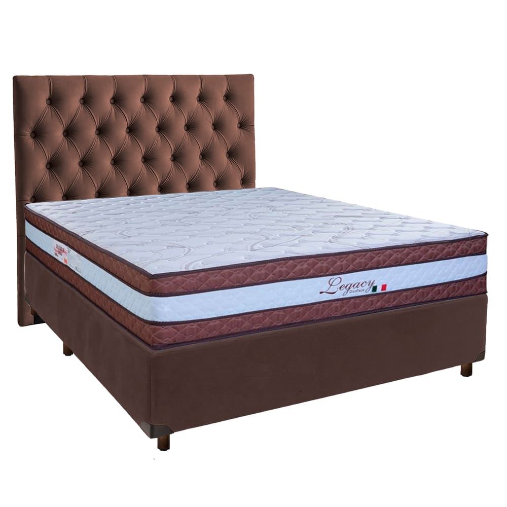 Cama + Box Marrom e Colchão Molas Ensacadas Casal - Legaccy Paropas + Cabeceira