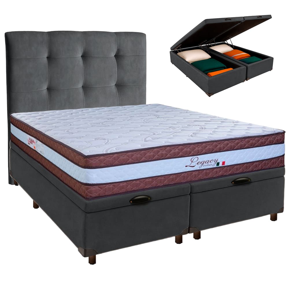 Kit Cabeceira + Cama Box Bau  + Colchão Queen Molas Ensacadas Legaccy Paropas