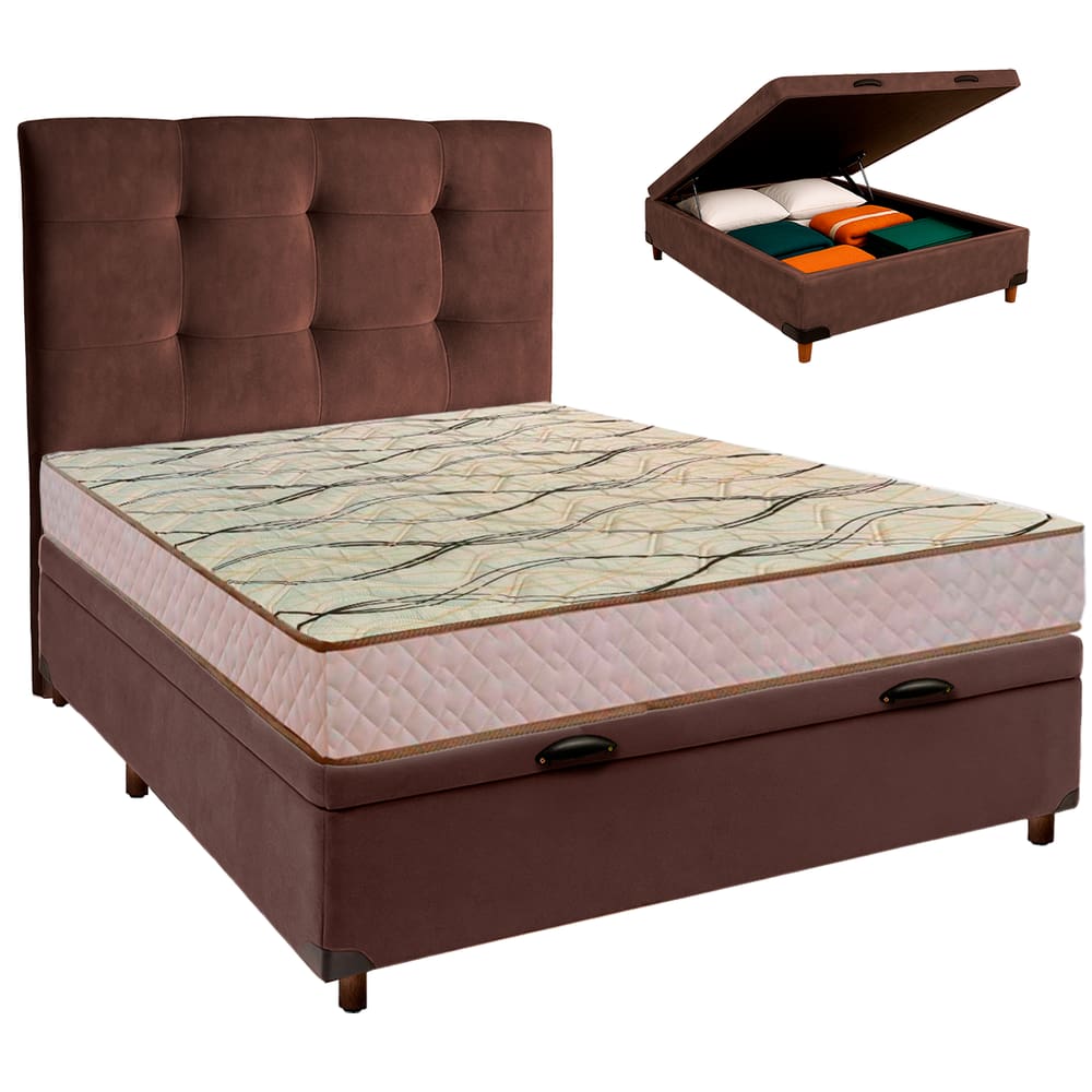 Kit Cabeceira + Cama Box Bau  + Colchão Casal D33 Maxsono Paropas