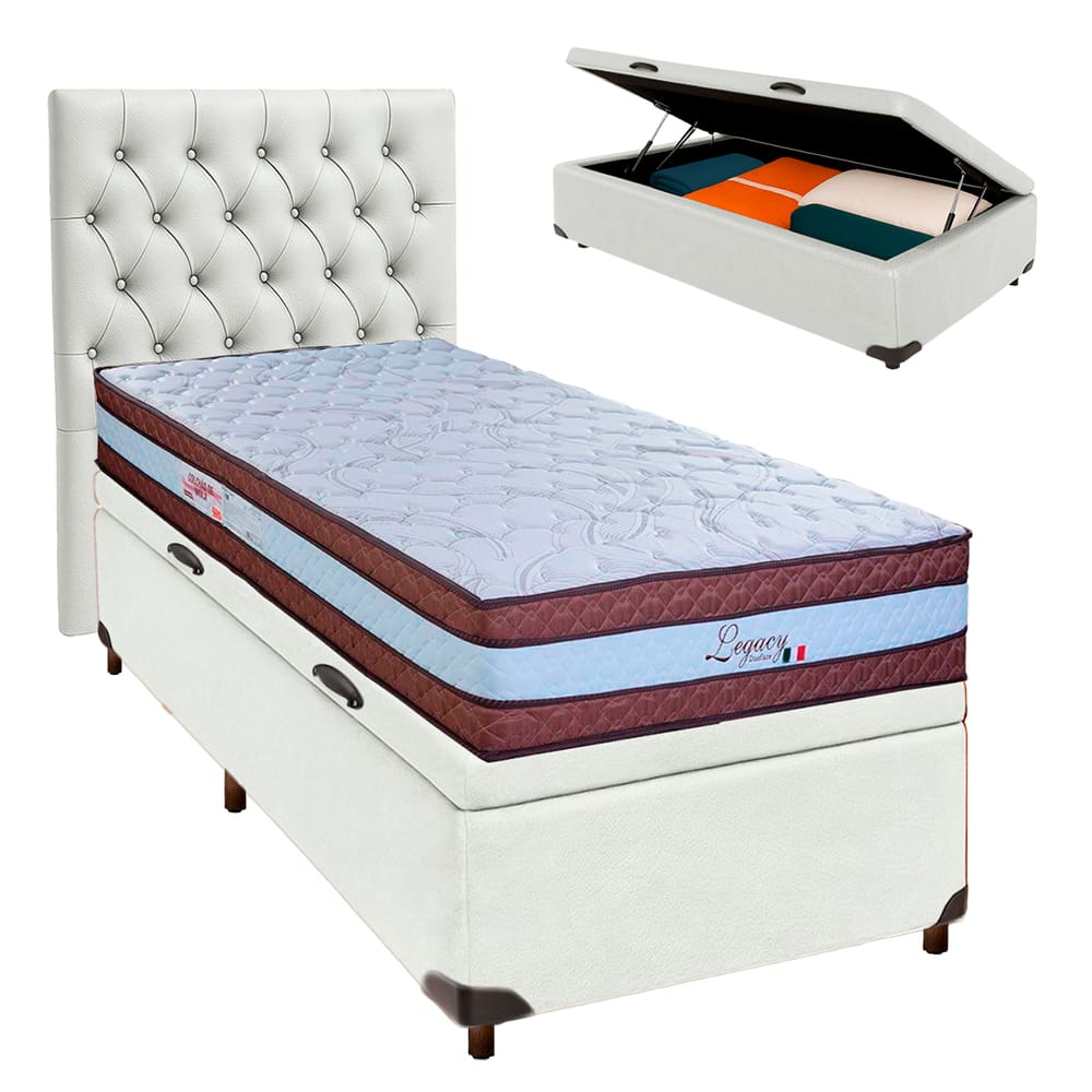 Cama + Bau Blindado e Colchão Molas Ensacadas Solteiro - Legaccy Paropas + Cabeceira
