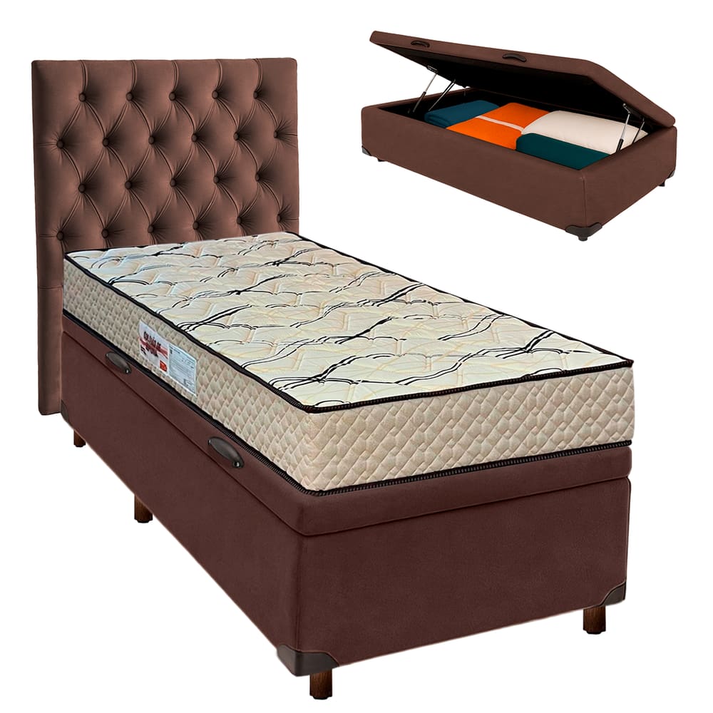 Kit Cabeceira + Cama Box Bau  + Colchão Solteiro D33 Maxsono Paropas