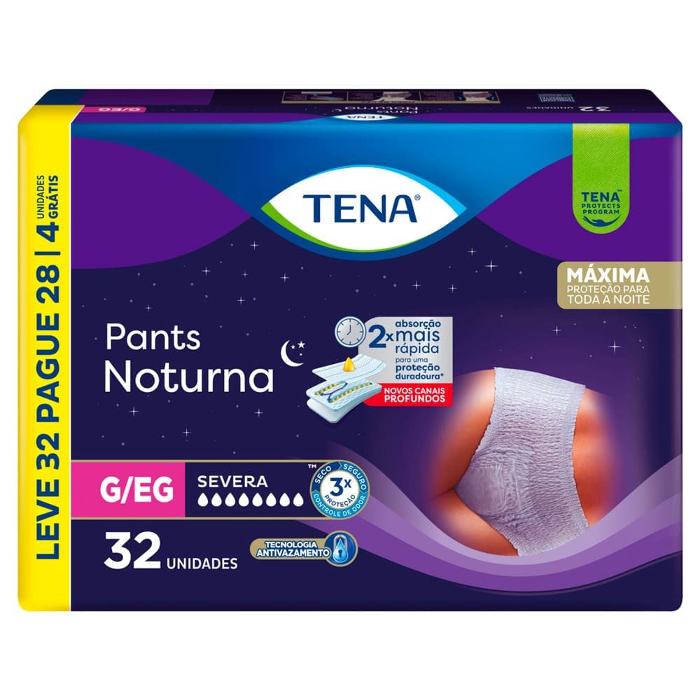 Roupa Íntima Tena Pants Noturna Tamanho G/EG Leve 32 Pague 28 Unidades Descartáveis