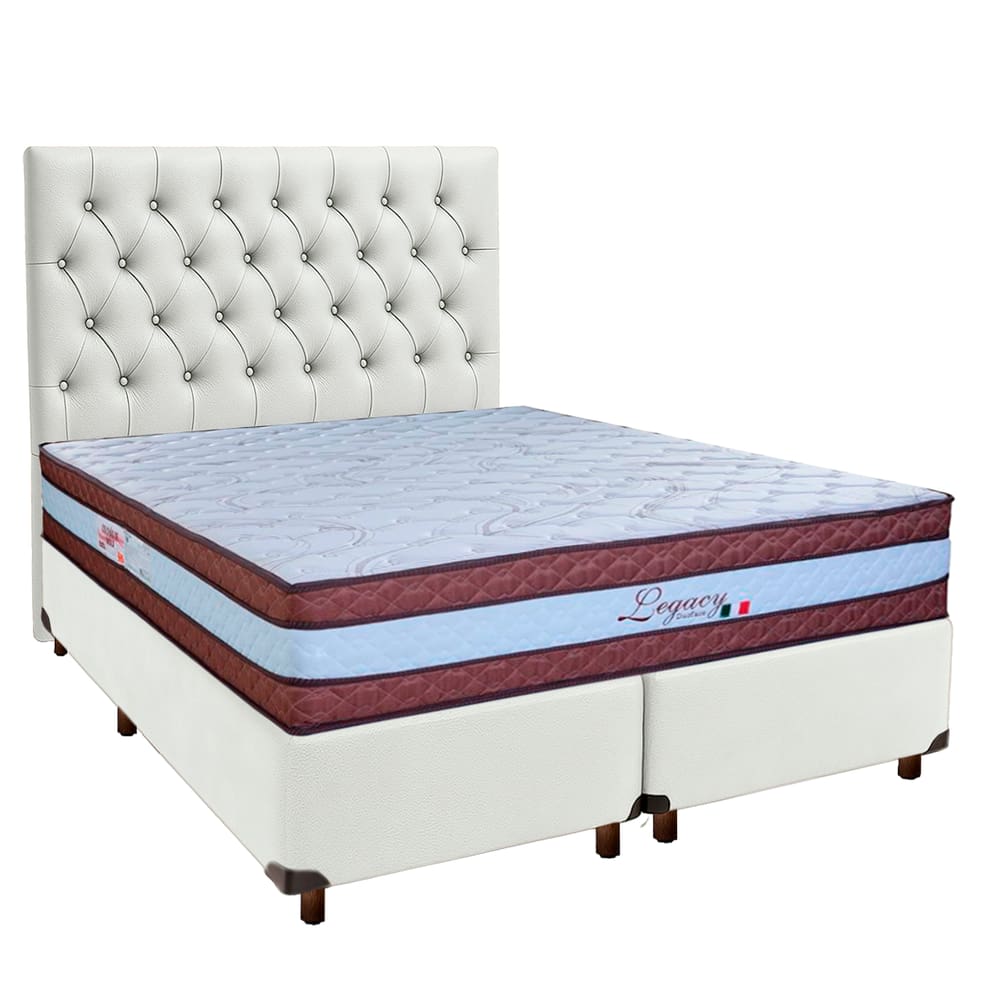Cama + Box Branco e Colchão Molas Ensacadas Queen - Legaccy Paropas + Cabeceira