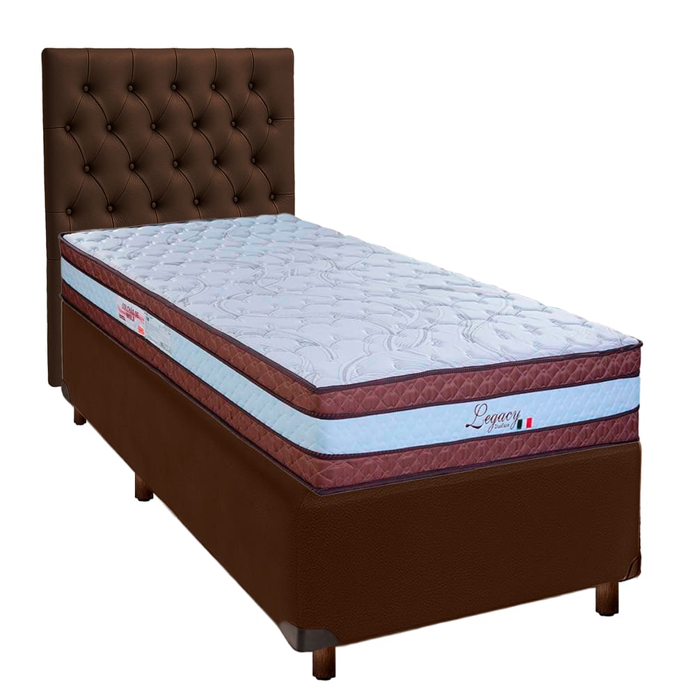 Cama Box + Colchão Solteiro Molas Ensacadas Legaccy Paropas + Cabeceira Estofada