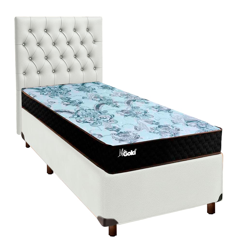 Kit Cama Box + Cabeceira + Colchão Solteiro Molas Ensacadas - Life Gold - Paropas