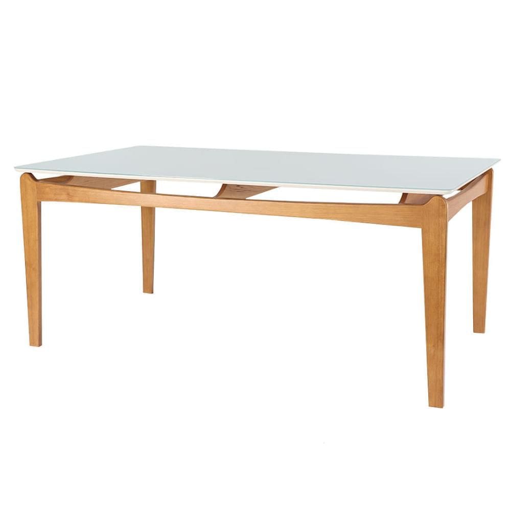 Mesa Jantar Aurora 180cm Retangular Vidro Branco Amêndoa