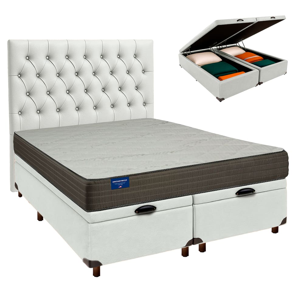 Kit Cama Box Bau + Cabeceira + Colchão Casal D33 - Orthotech - Inducol