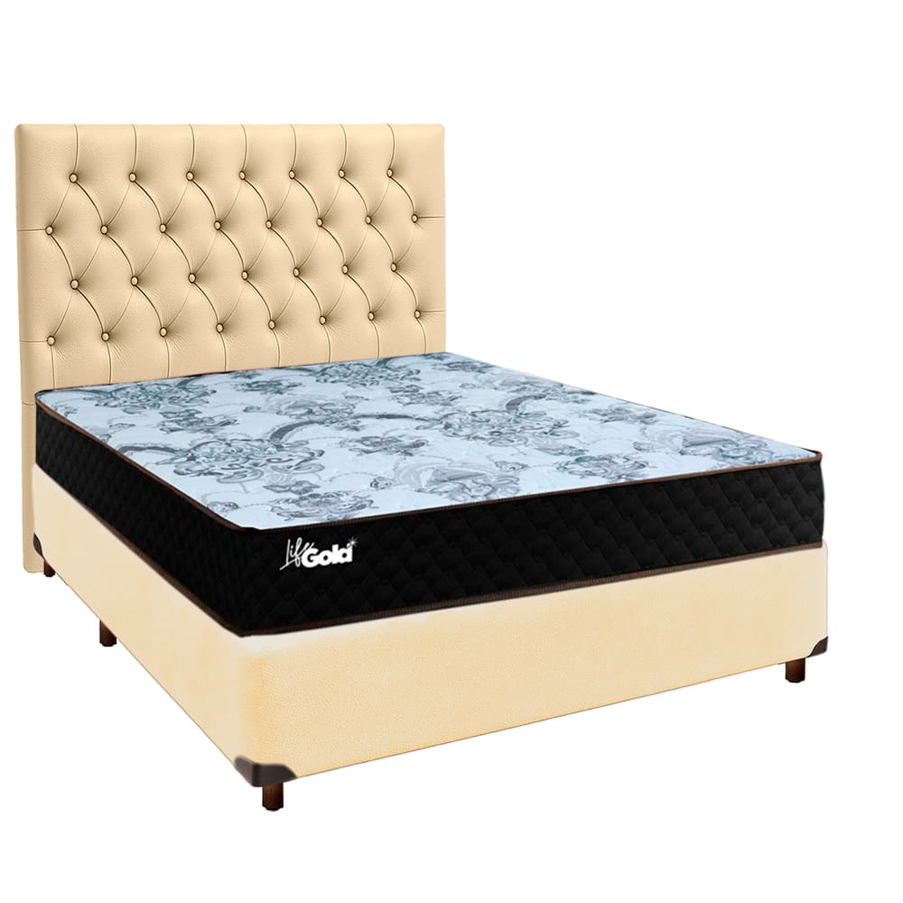 Kit Cama Box + Cabeceira + Colchão Casal Molas Ensacadas - Life Gold - Paropas