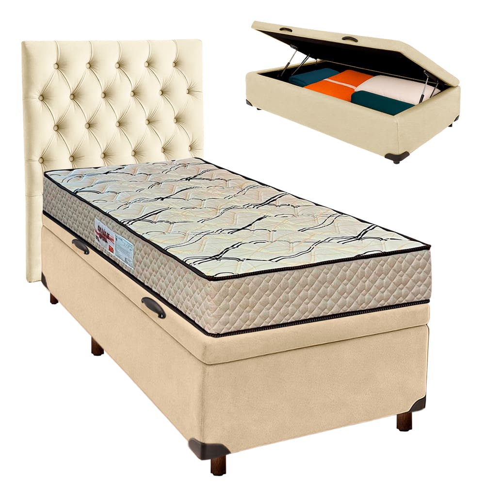 Kit Cama Box Bau + Cabeceira + Colchão Solteiro D33 - Maxsono - Paropas