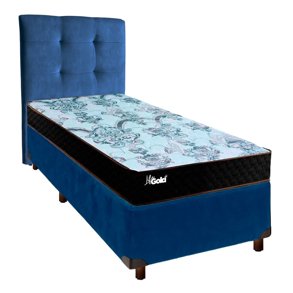 Cama Box + Colchão Solteiro Molas Ensacadas Life Gold Paropas + Cabeceira Estofada