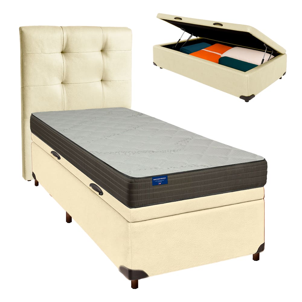 Kit Cabeceira + Cama Box Bau  + Colchão Solteiro D33 Orthotech Inducol