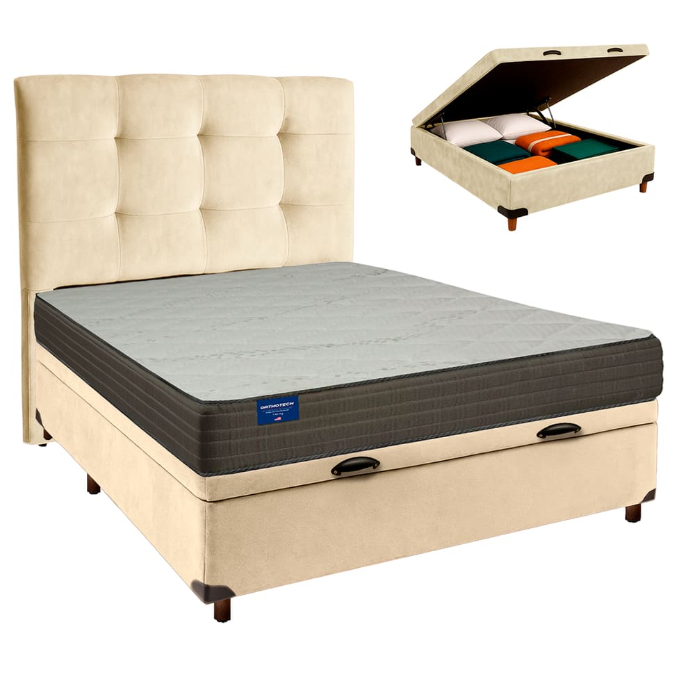 Cama Box Bau + Colchão Casal D33 Orthotech Inducol + Cabeceira Estofada