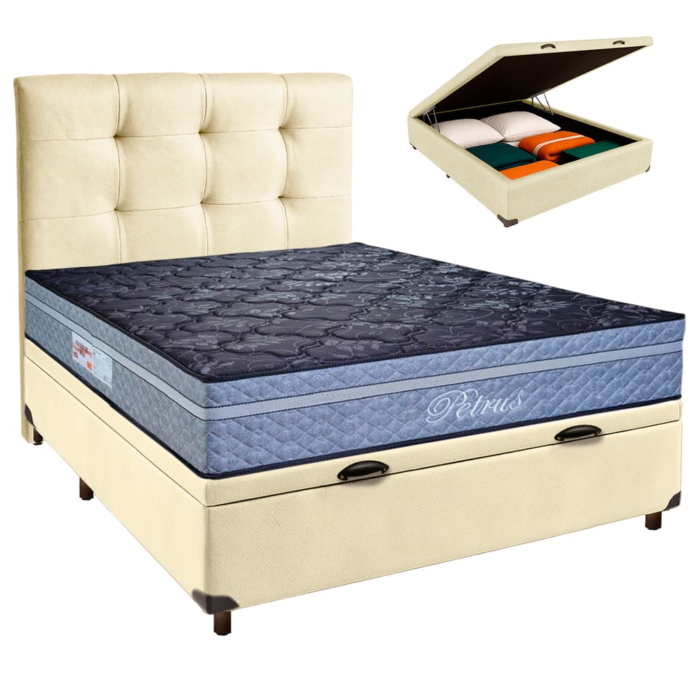 Kit Cabeceira + Cama Box Bau  + Colchão Casal Molas Ensacadas Petrus Paropas