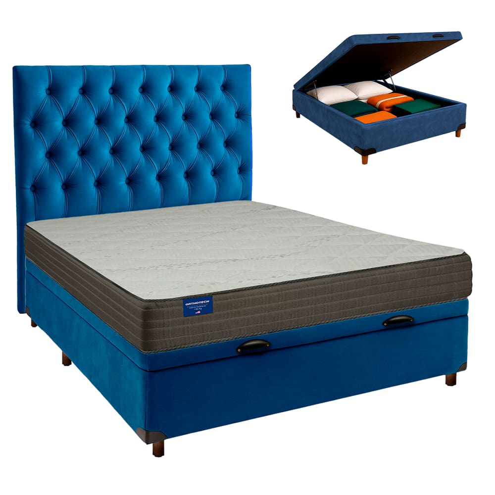 Kit Cama Box Bau + Cabeceira + Colchão Casal D33 - Orthotech - Inducol