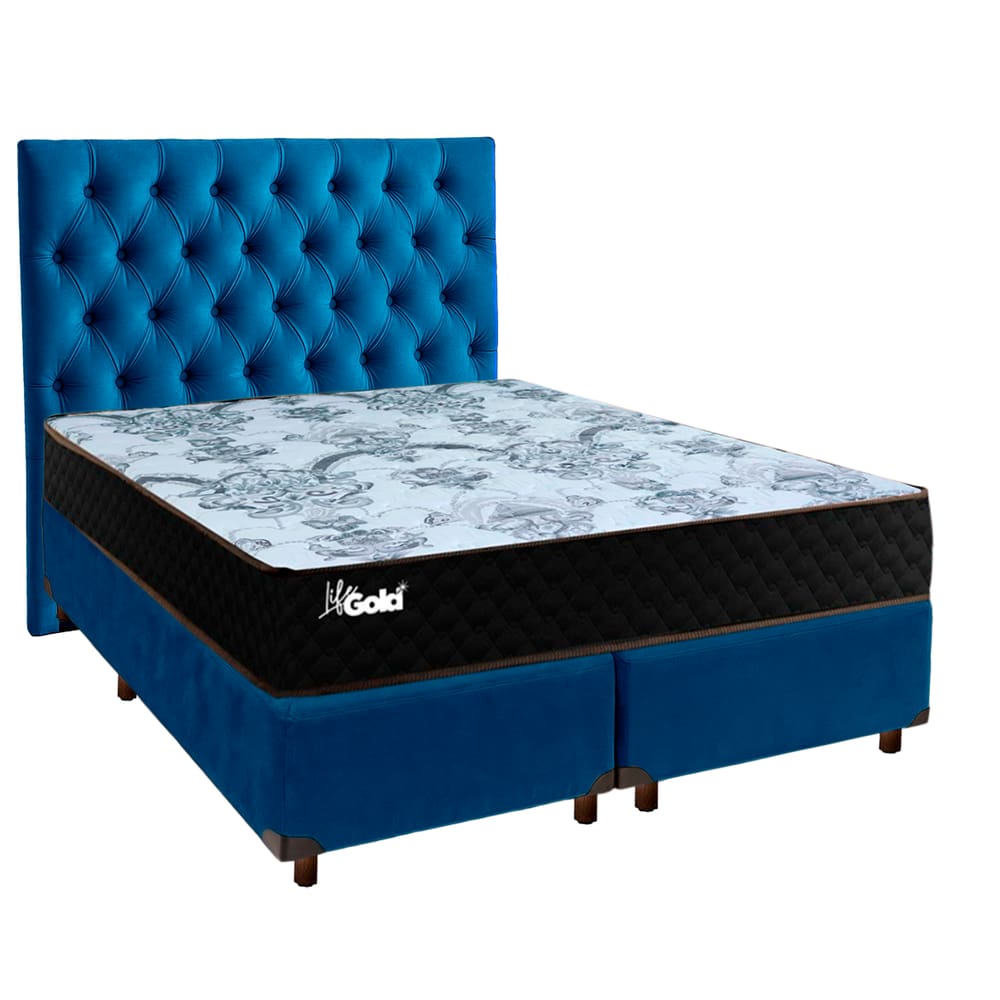 Cama + Box Blindado e Colchão Molas Ensacadas Casal - Life Gold Paropas + Cabeceira
