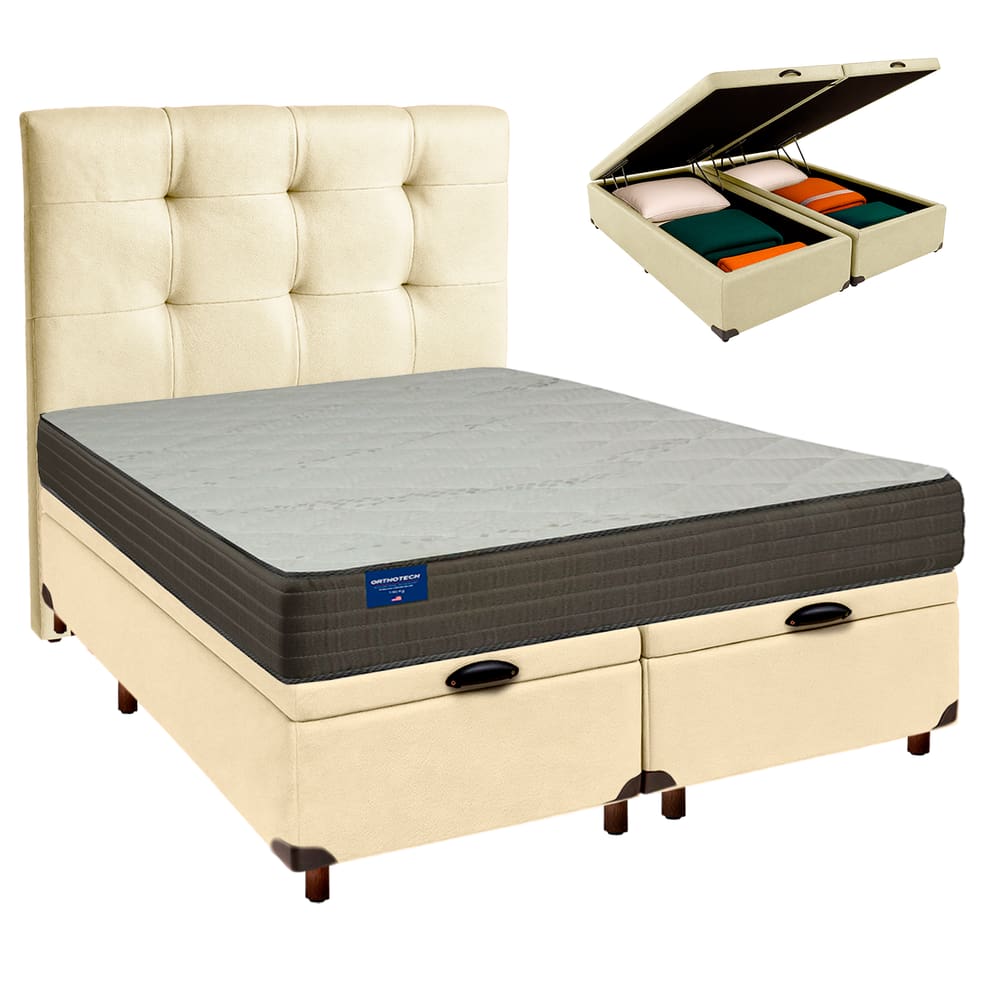 Cama + Bau Blindado e Colchão D33 Queen - Orthotech Inducol + Cabeceira