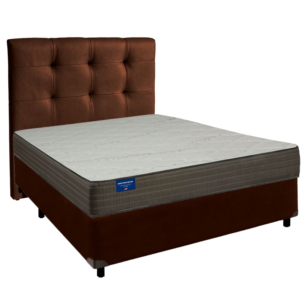 Cama + Box Marrom e Colchão D33 Casal - Orthotech Inducol + Cabeceira