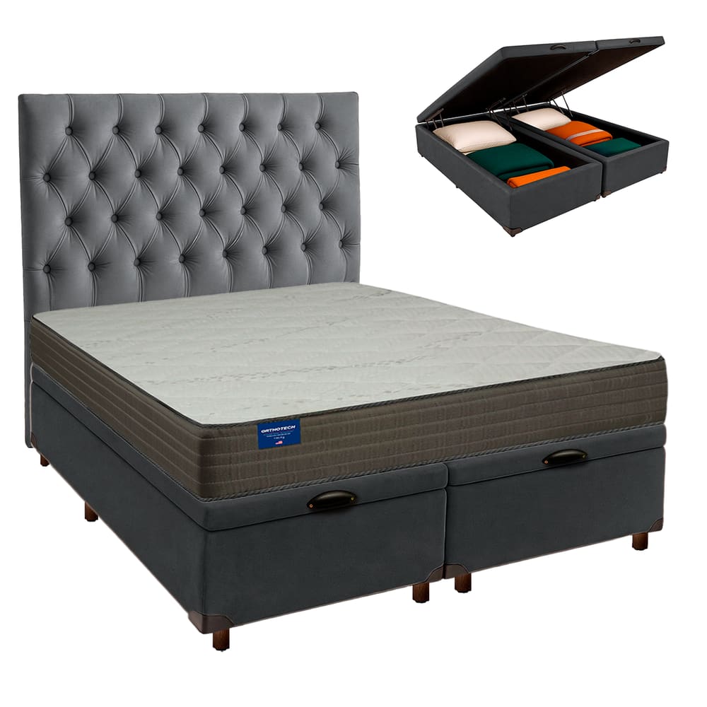 Cama + Bau Blindado e Colchão D33 Queen - Orthotech Inducol + Cabeceira