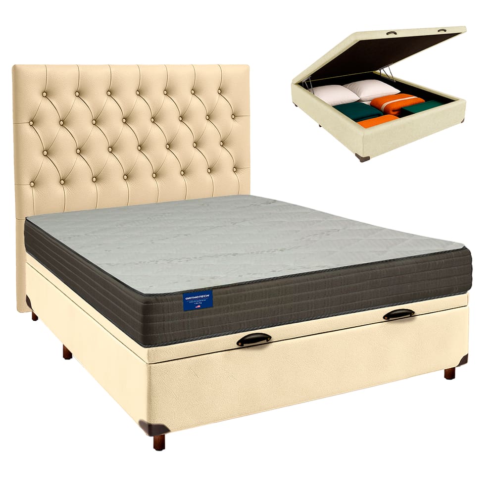 Cama + Bau Blindado e Colchão D33 Casal - Orthotech Inducol + Cabeceira