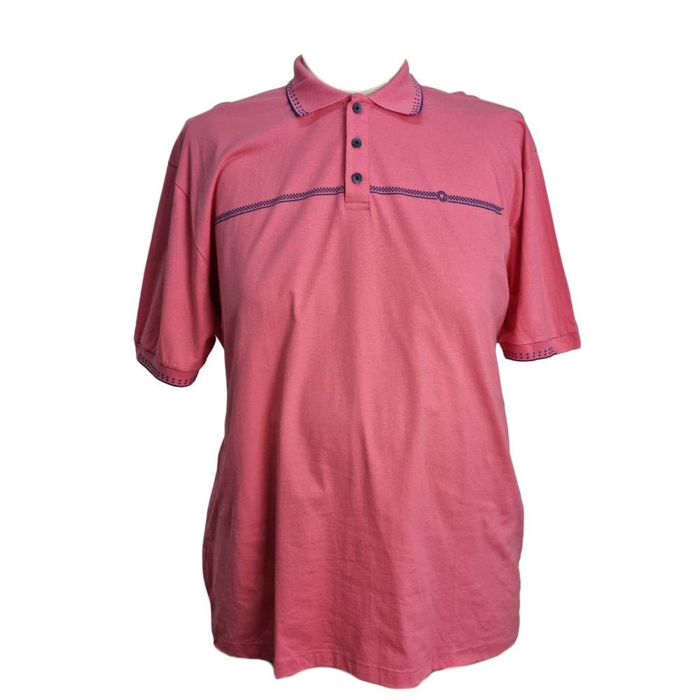 Camiseta Polo Masculina Detalhes Azuis Contra Regra Plus Size Rosa