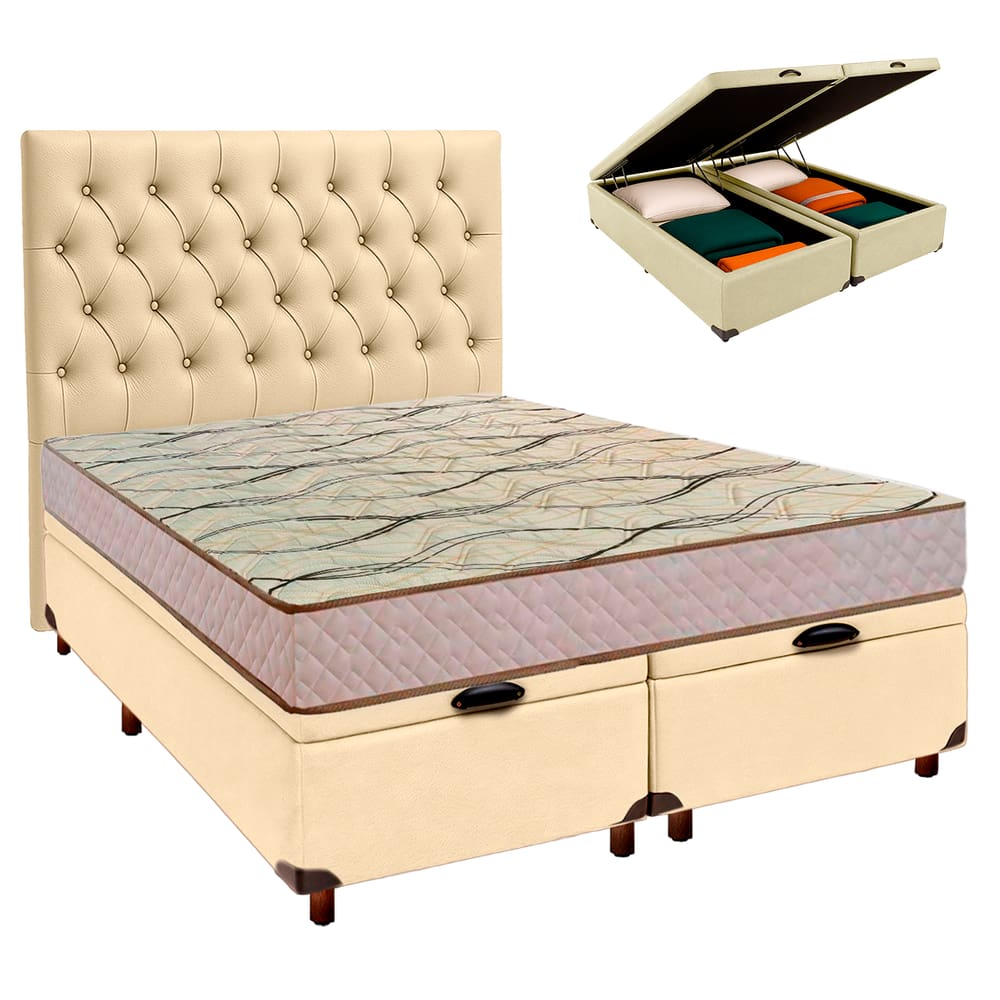Kit Cabeceira + Cama Box Bau  + Colchão Casal D33 Maxsono Paropas