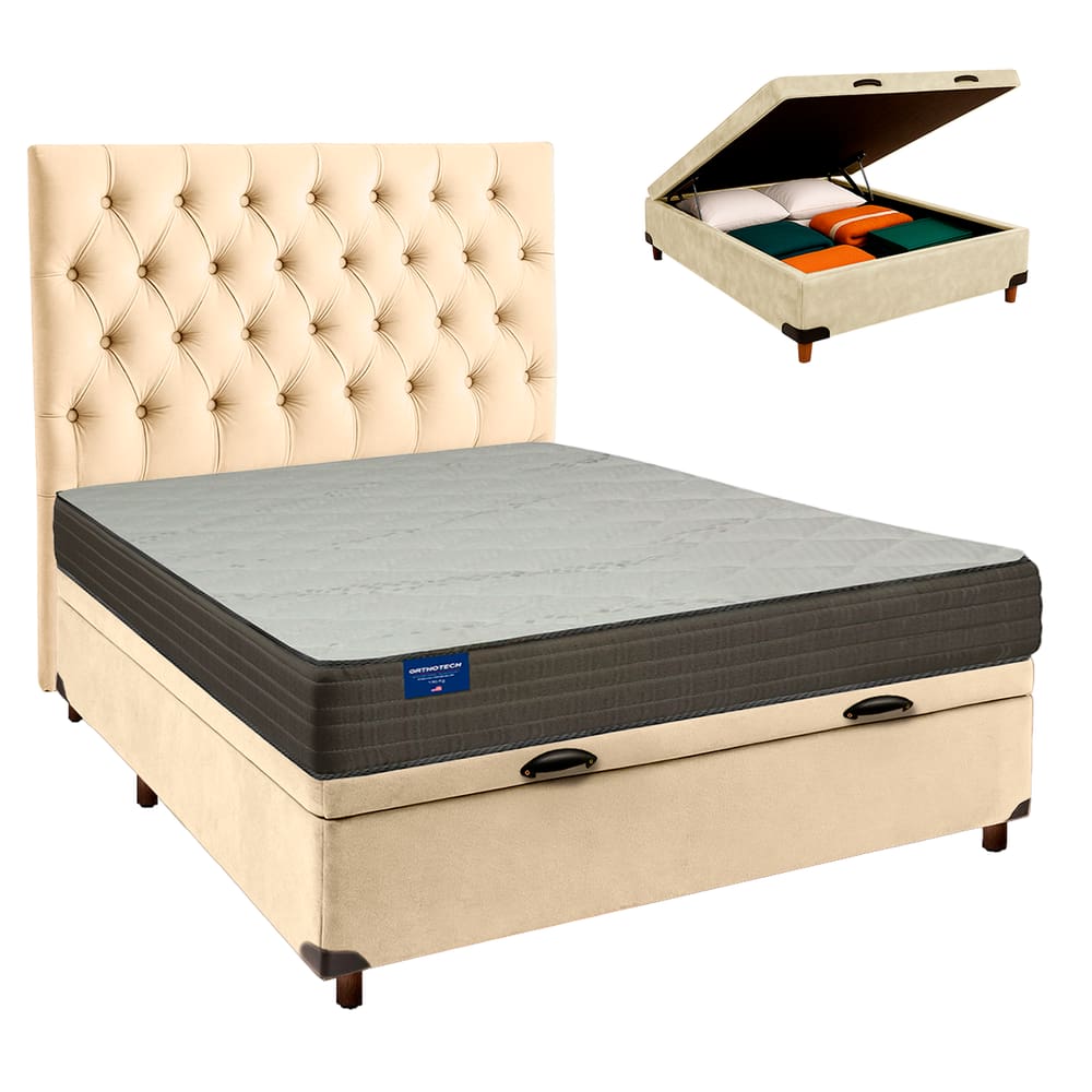Kit Cabeceira + Cama Box Bau  + Colchão Casal D33 Orthotech Inducol