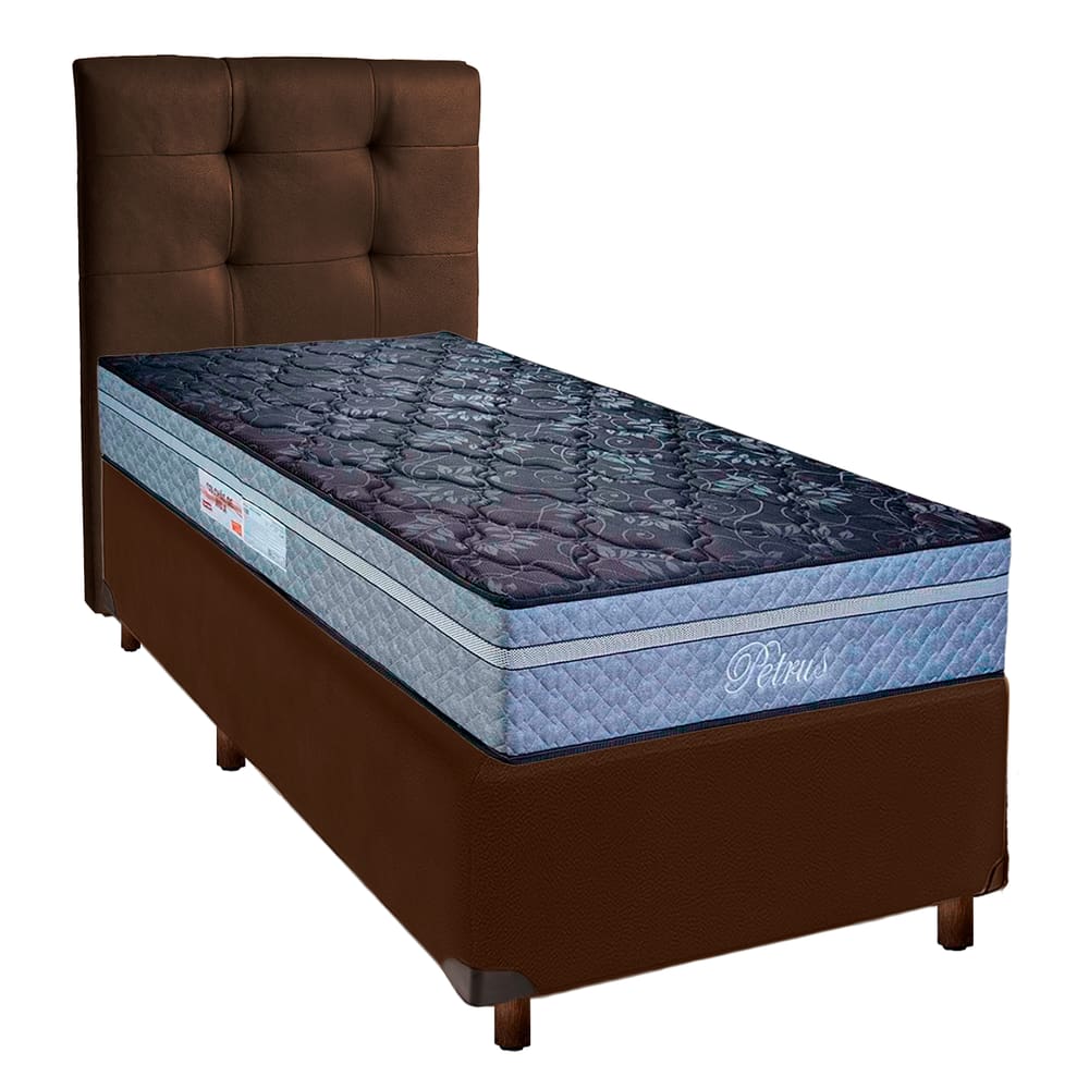 Kit Cama Box + Cabeceira + Colchão Solteiro Molas Ensacadas - Petrus - Paropas