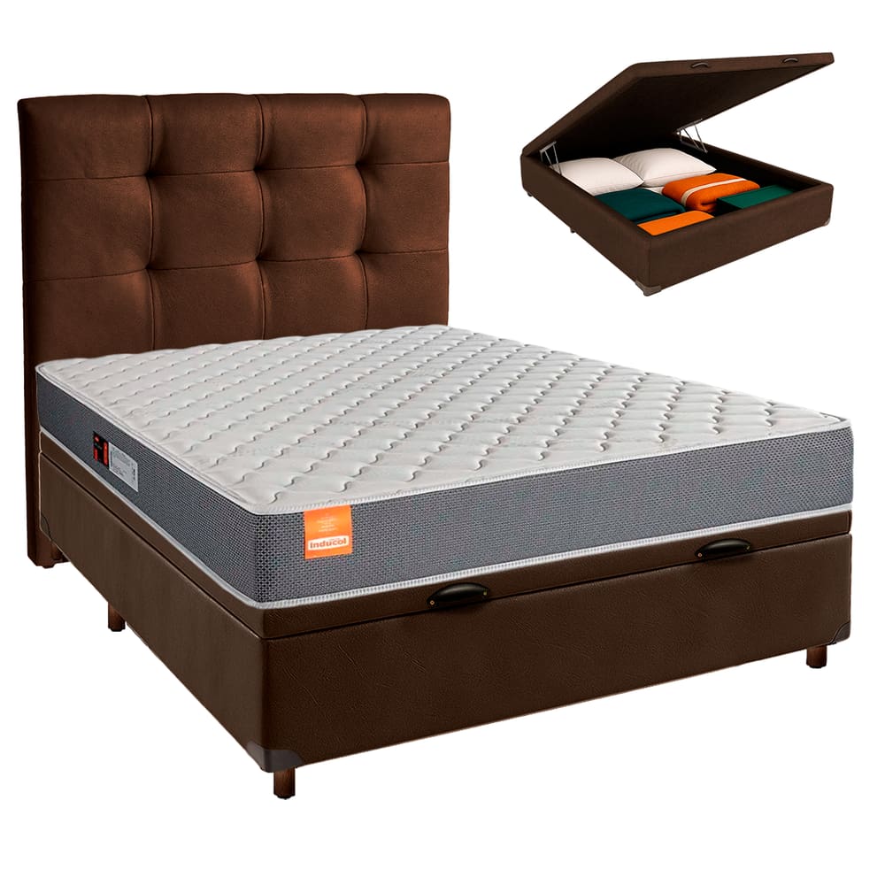 Conjunto Cama Box Bau Blindado Casal + Colchão D23 Pro Inducol + Cabeceira