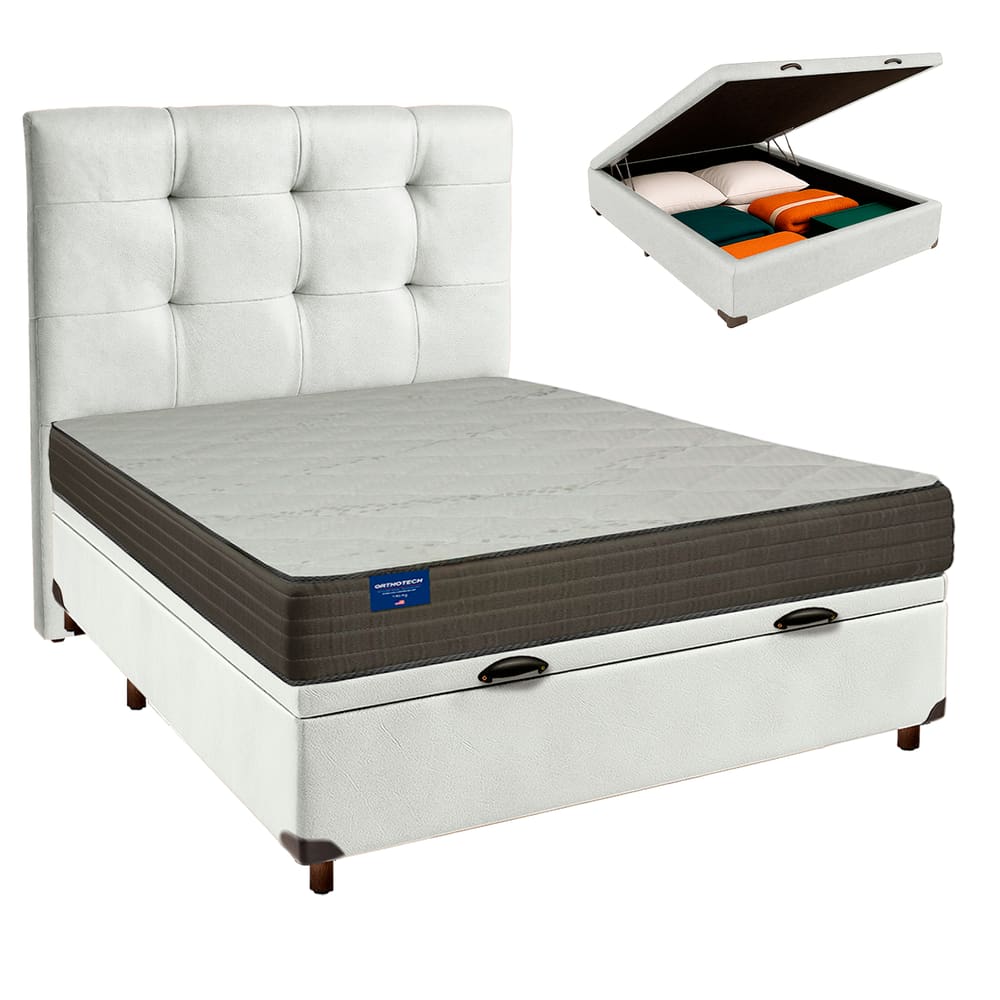Kit Cama Box Bau + Cabeceira + Colchão Casal D33 - Orthotech - Inducol