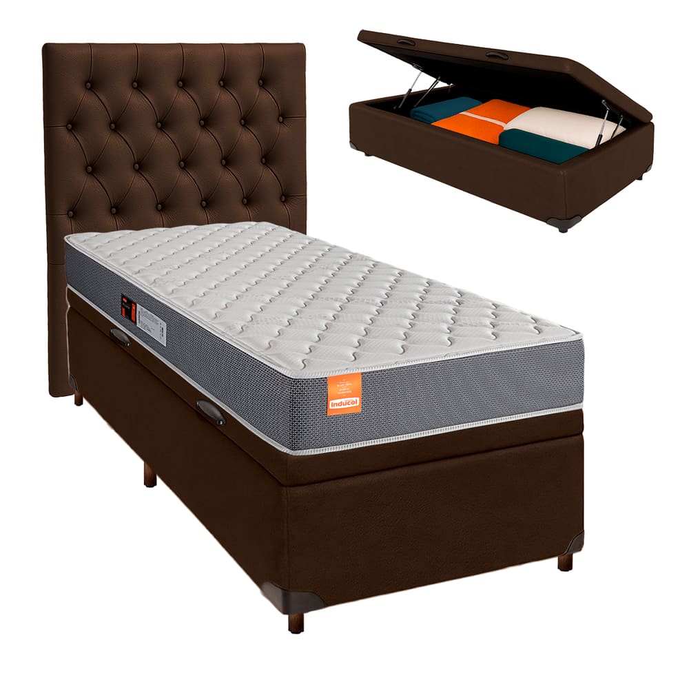 Kit Cama Box Bau + Cabeceira + Colchão Solteiro D23 - Pro - Inducol