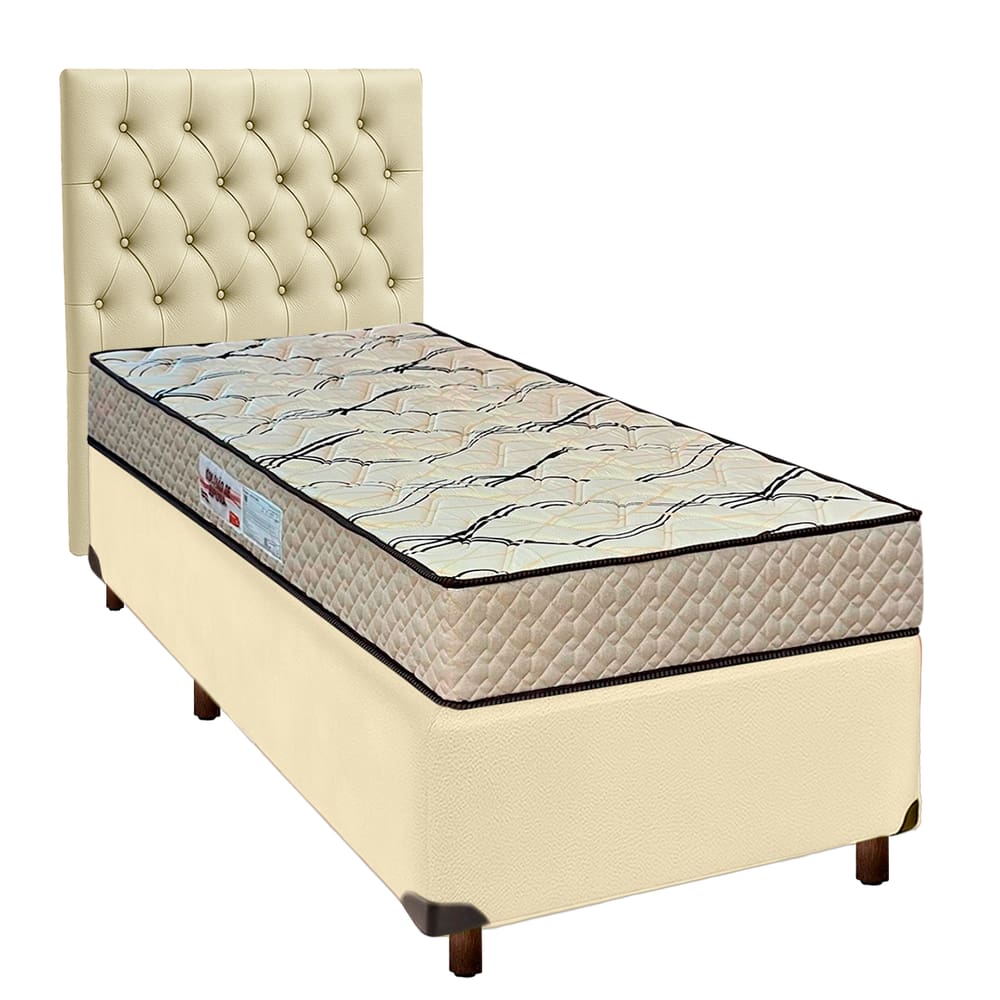 Cama + Box Bege e Colchão D33 Solteiro - Maxsono Paropas + Cabeceira
