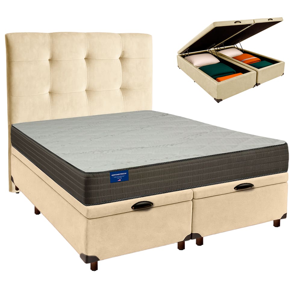 Kit Cabeceira + Cama Box Bau  + Colchão Queen D33 Orthotech Inducol