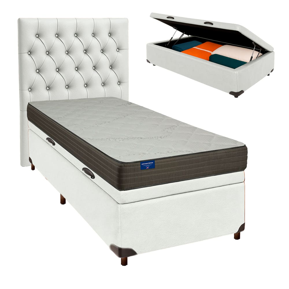 Kit Cama Box Bau + Cabeceira + Colchão Solteiro D33 - Orthotech - Inducol