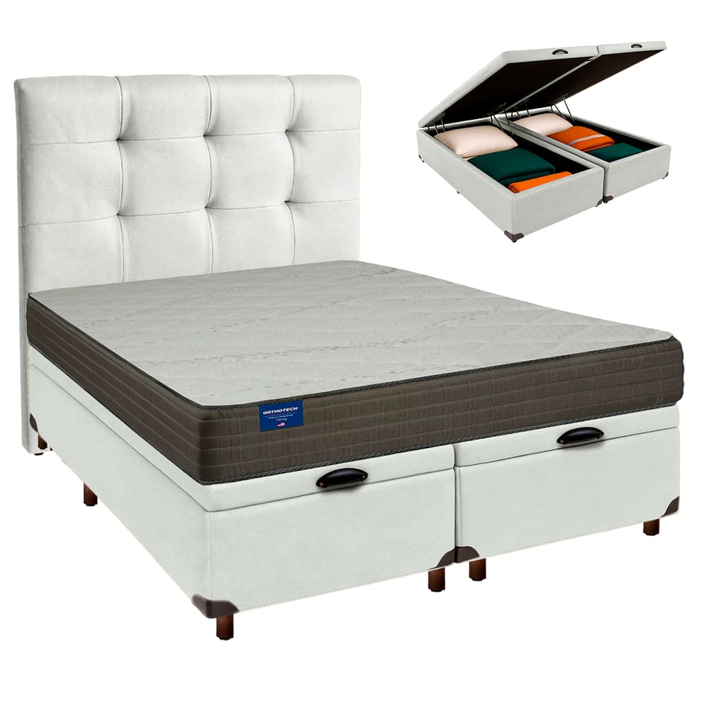 Conjunto Cama Box Bau Blindado Queen + Colchão D33 Orthotech Inducol + Cabeceira
