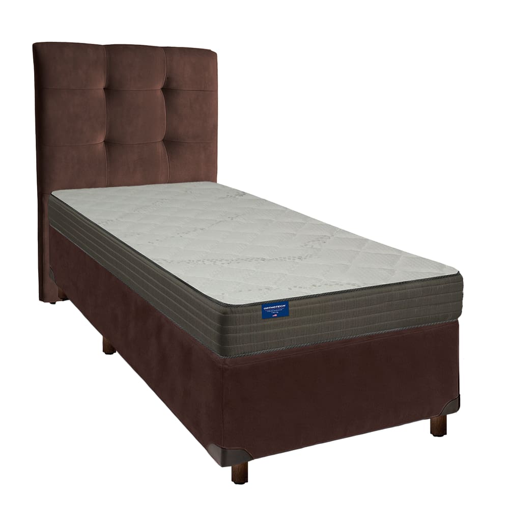 Cama + Box Marrom e Colchão D33 Solteiro - Orthotech Inducol + Cabeceira
