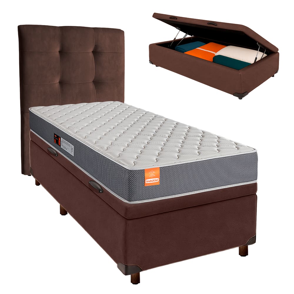 Kit Cabeceira + Cama Box Bau + Colchão Solteiro D23 Pro Inducol