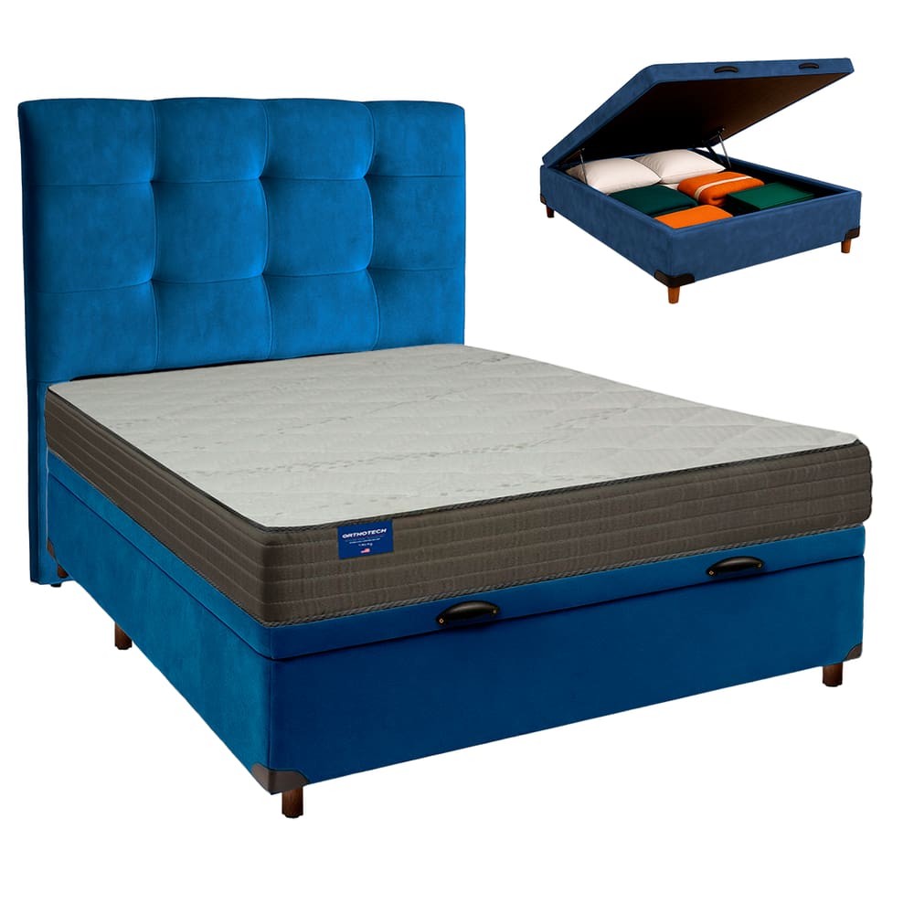 Kit Cabeceira + Cama Box Bau  + Colchão Casal D33 Orthotech Inducol