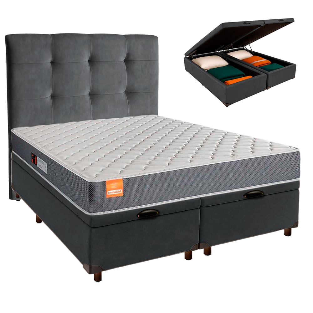 Conjunto Cama Box Bau Blindado Queen + Colchão D23 Pro Inducol + Cabeceira