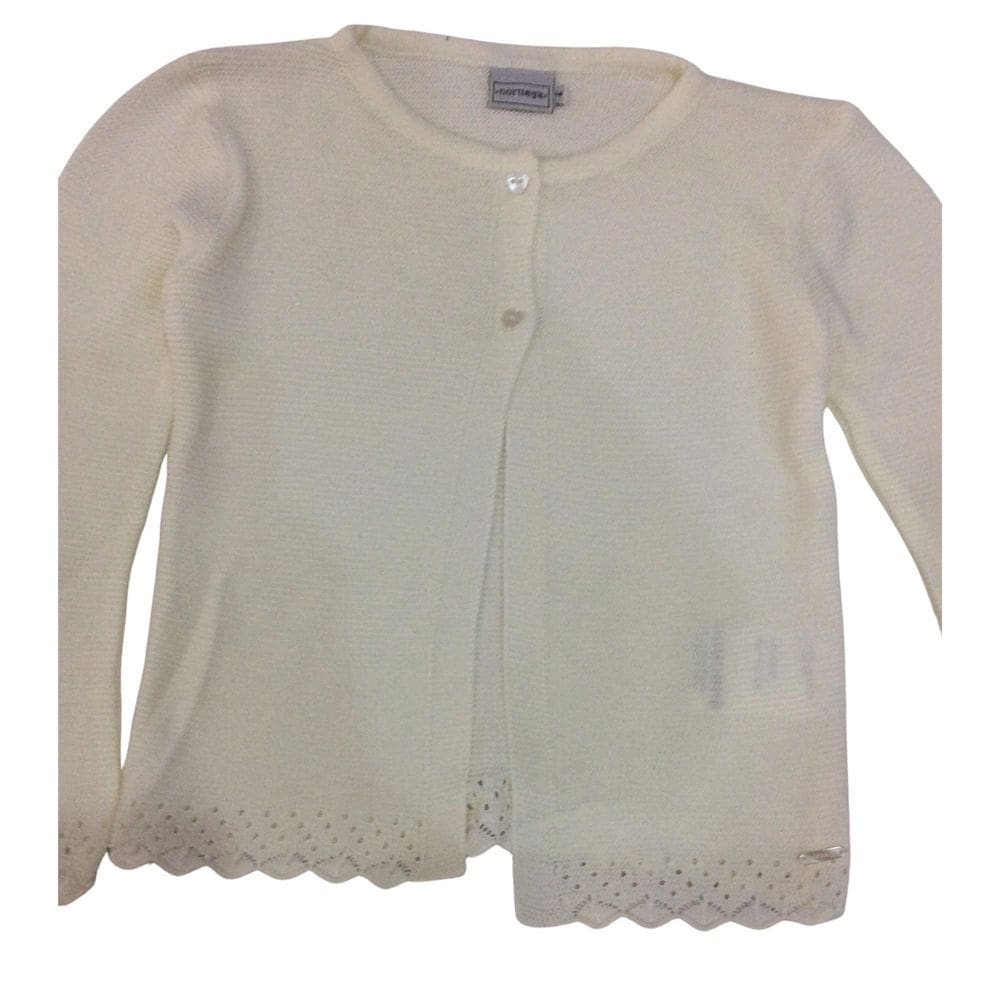 Cardigan infantil  fem linho   Noruega branco rosa